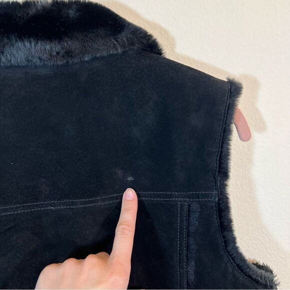 ✨ D’Carlo Women’s Suede Leather Fur Black Zip Up Vest Medium - Picture 9 of 11
